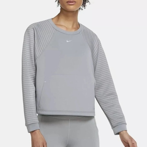 Nike Pro Women's Training Running Pullover Crew Sweatshirt Crop Gray Size Small - Picture 1 of 7